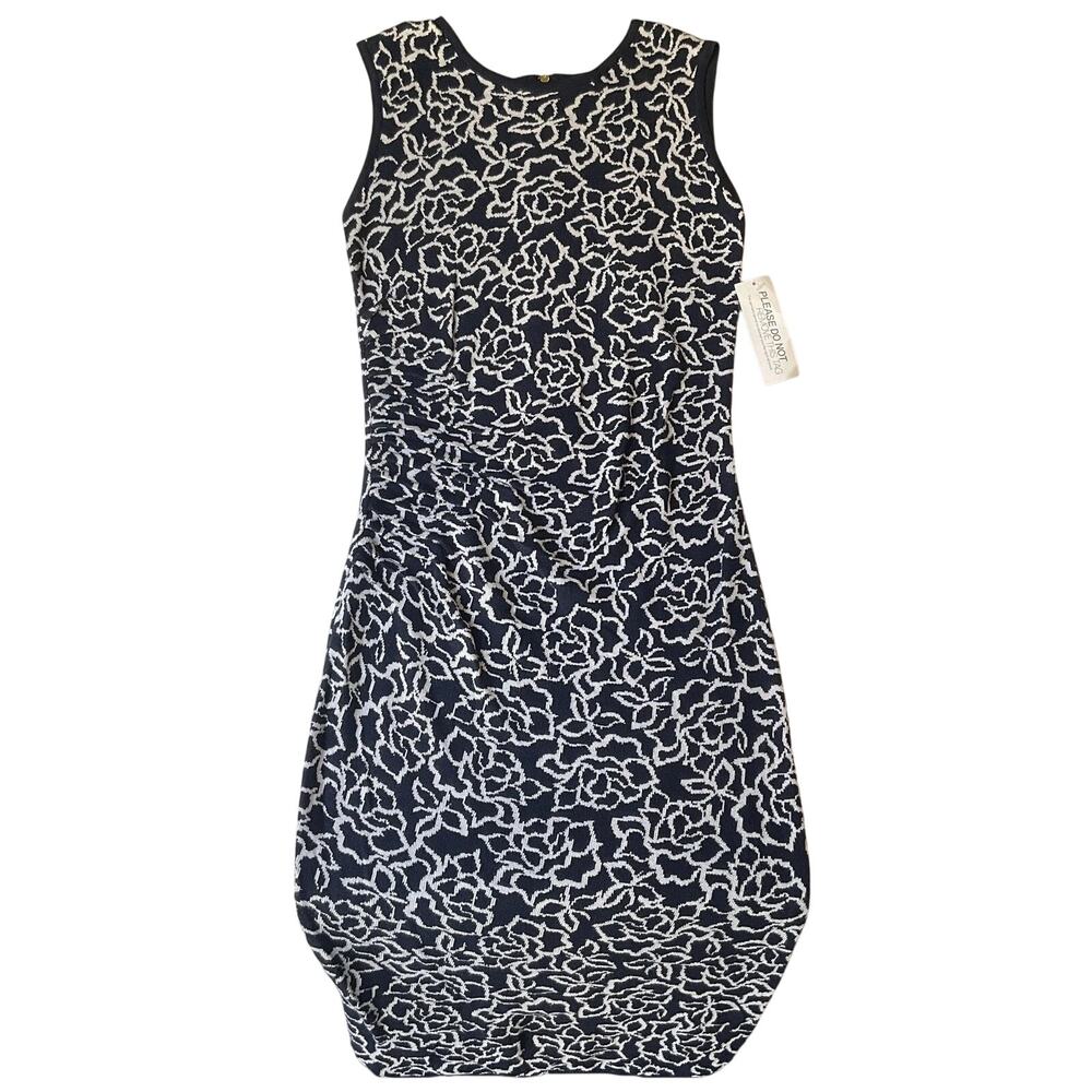 Eva Mendes New York & Company Women Midi Dress M Navy Floral Zipper Sleeveless